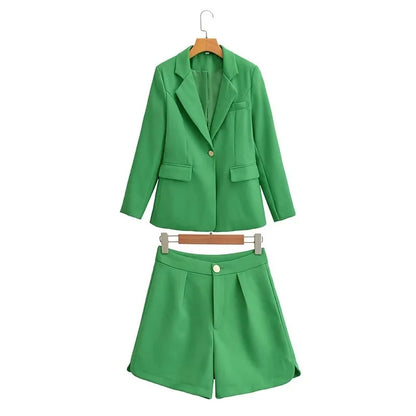 Français Chanel Blazer Costume Ensemble Short Deux Pièces Élégant Femmes Vêtements Automne Couleur Unie Décontracté Petit Ensemble