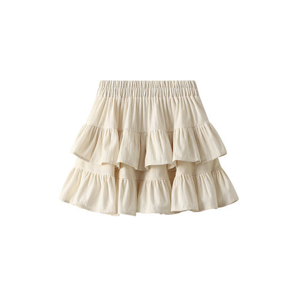 Tiered Short Skirt Women Autumn A line Pettiskirt Small Skirt White