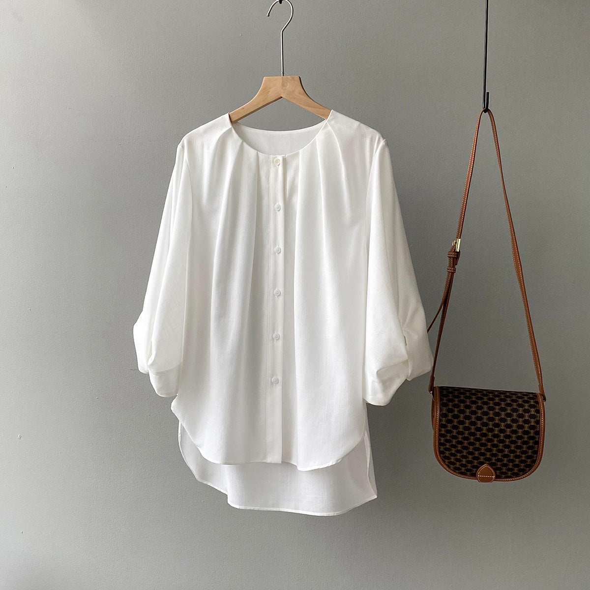 Camisa blanca mujer otoño coreano Simple diseño suelto camisa con manga linterna