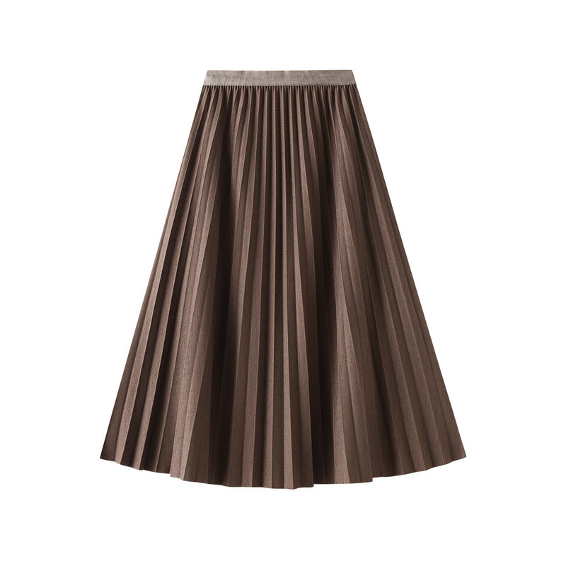 Autumn Pleated Skirt Mid Length Skirt Spring Autumn Women Drape A line Skirt