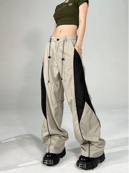 Color Matching Thin Niche Loose Draping Effect Sports Pants