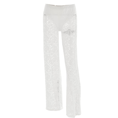 Pantalon d'été Sexy en dentelle assorti, transparent, taille haute, coutures, longues jambes droites