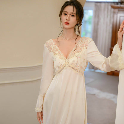 Pyjama de Style français, robe de maison à col en v pour dames