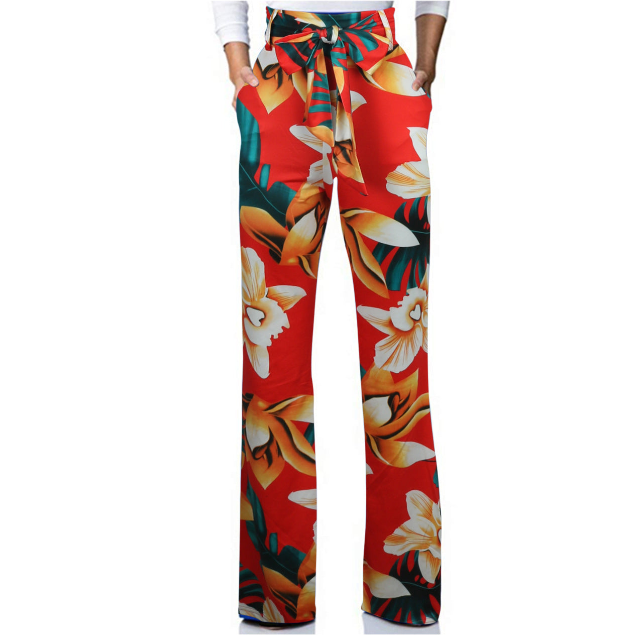 Boutique Casual Wide Leg Pants High Waist Print Trousers