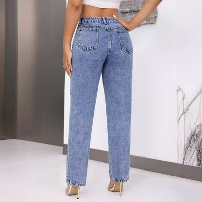 Pantalones vaqueros rectos de cintura alta estilo retro para mujer