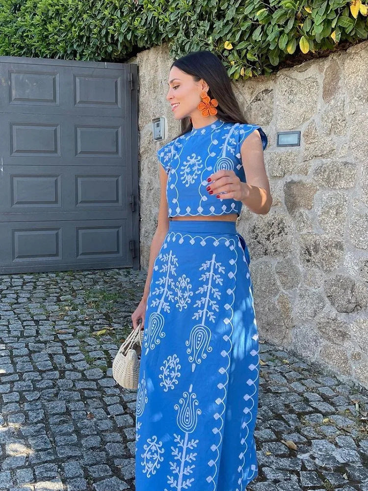 Vestido de dos piezas con estampado de vacaciones para mujer Primavera Verano