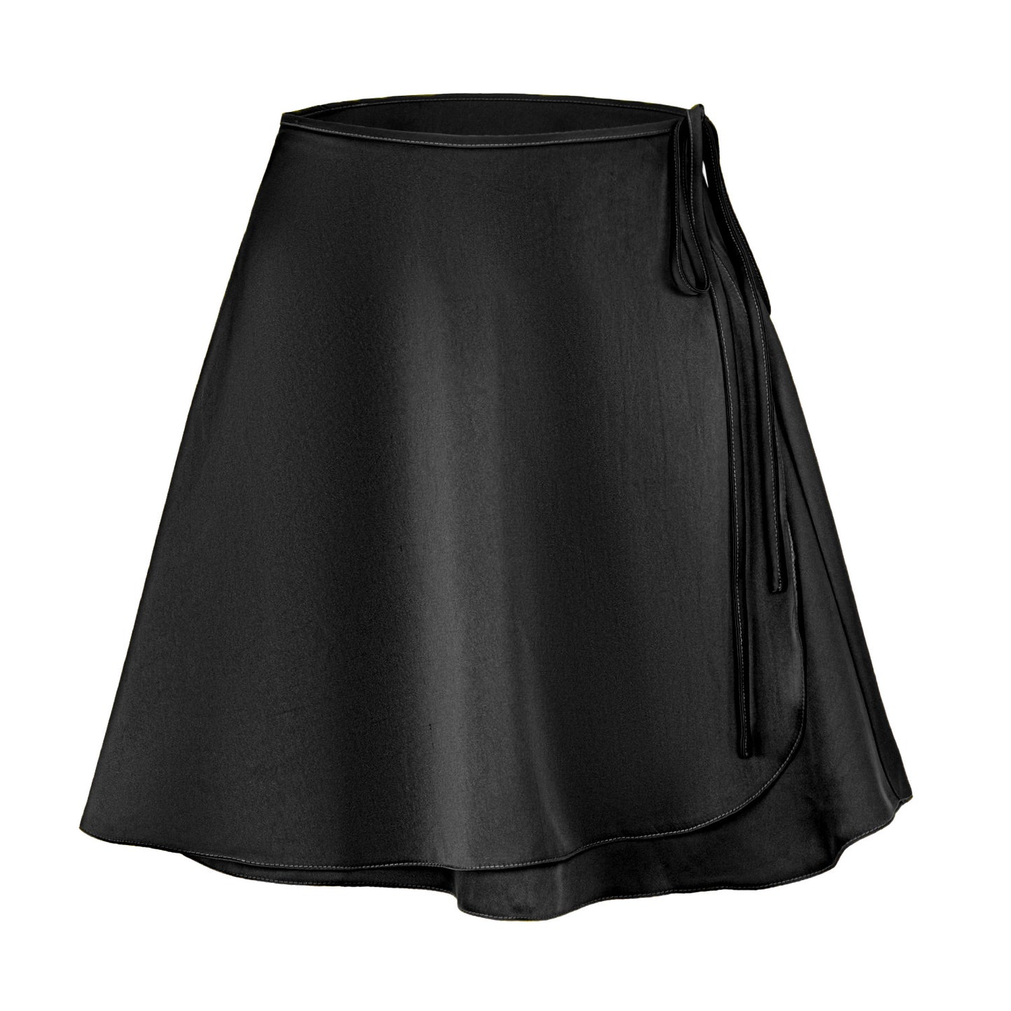 Jupe en satin taille haute à lacets pour femmes, jupe trapèze une pièce, jupe portefeuille en acétate de couleur unie