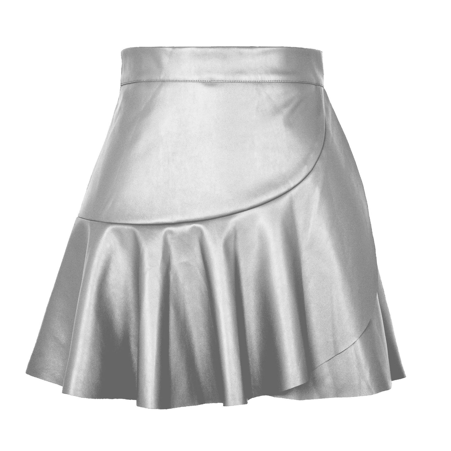 Taille haute volants irrégulière asymétrique jupe en cuir jupe Sexy Sexy Faux cuir jupe femmes vêtements