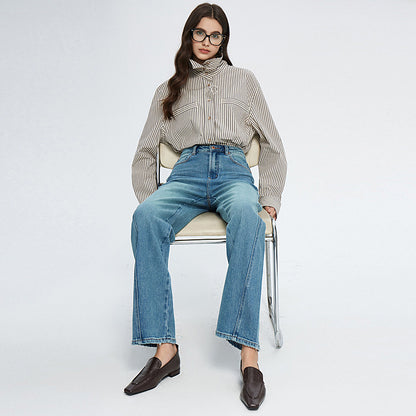 Pantalon droit tombant confortable haut de gamme pour femme, jean ample taille haute, version étroite, délavé, pour femme