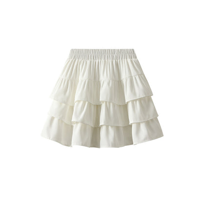 Ballet Tiered Skirt Women Summer Elastic Waistband Slimming A Line Bubble White Skirt