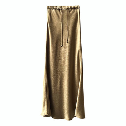 Jupe en satin à cordon de serrage pour femme, robe fourreau drapée simple pour printemps et été