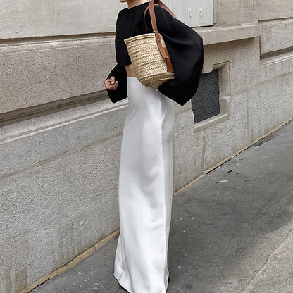 Falda de cola de pez ajustada de satén para cóctel blanco para mujer, vestido de talle alto con caída hasta el suelo