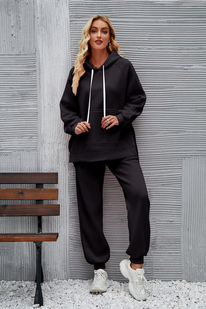 Arrival Casual Loose Fitting Hoodie Top Ankle Tied Trousers Sweater Set Women