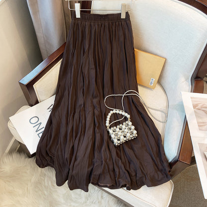 Artistic Retro Skirt Women Texture Pleated Skirt A line Skirt Mid Length Base Skirt