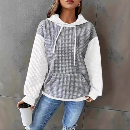 Autumn Winter Best Seller Wide Casual Loose Block Splicing Pullover Hooded All Matching Hoodie Coat Women Clothing