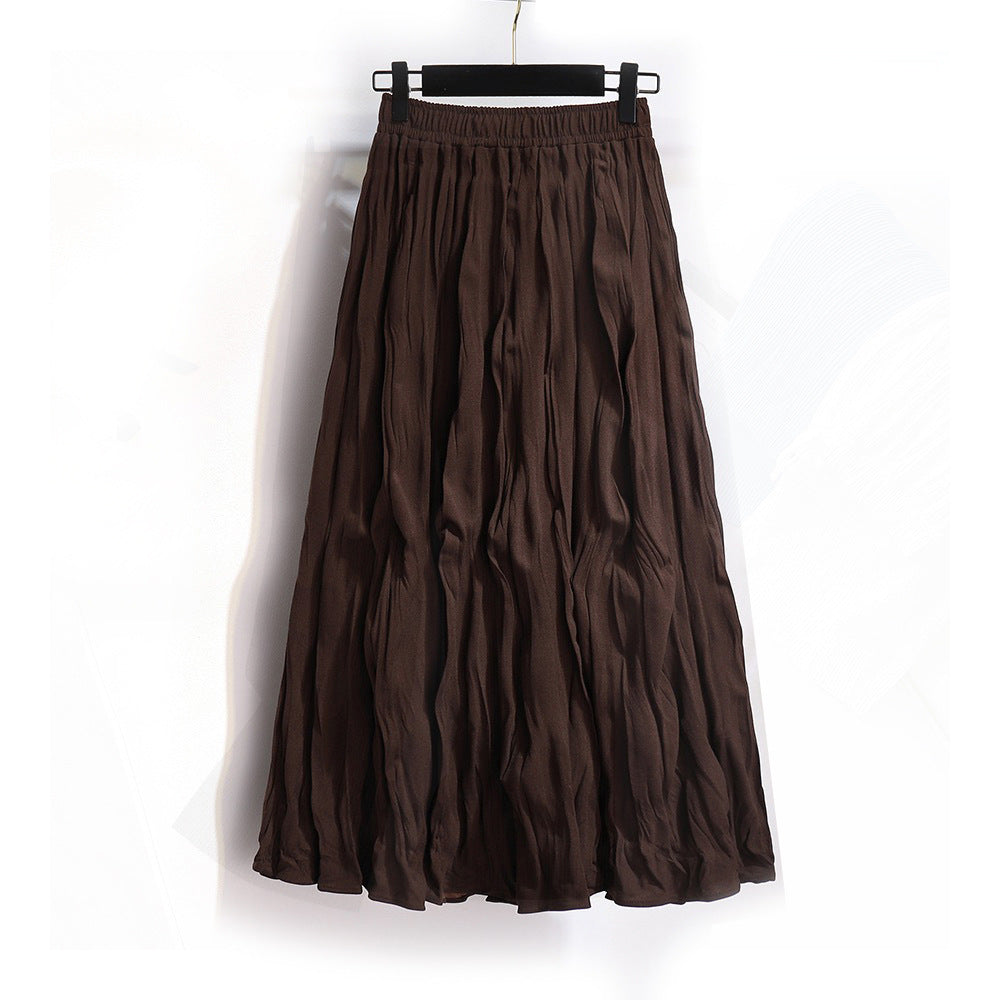 Artistic Retro Skirt Women Texture Pleated Skirt A line Skirt Mid Length Base Skirt