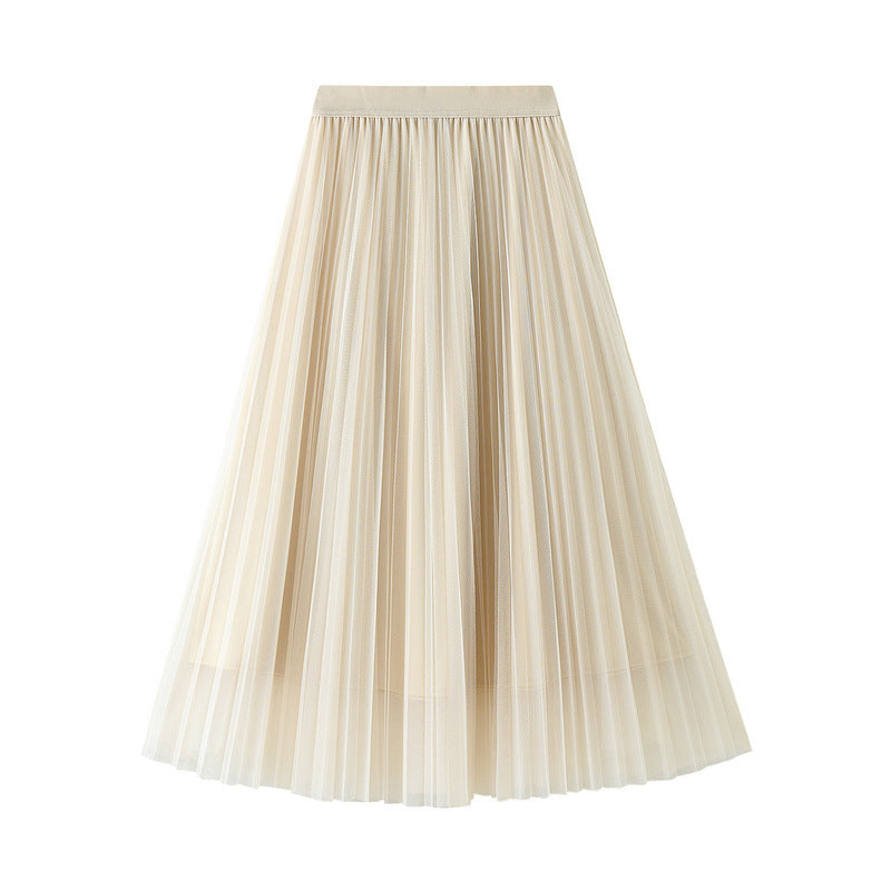 Elastic High Waist Slimming Draping Mesh Pleated Skirt Women Skirt Midi Organza Skirt Autumn Winter