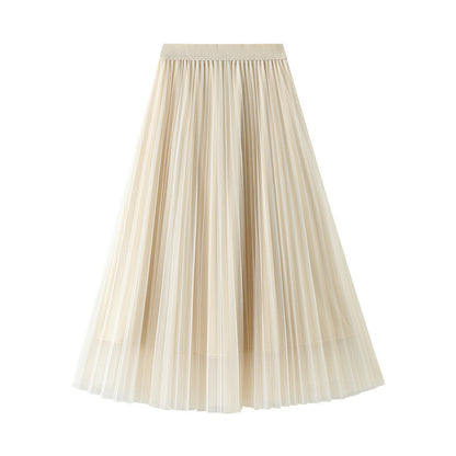 Elastic High Waist Slimming Draping Mesh Pleated Skirt Women Skirt Midi Organza Skirt Autumn Winter