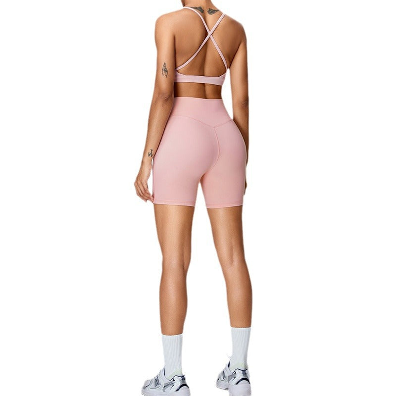 Women's Fashion Belly Contracting Hip Lifting Yoga Shorts Suit