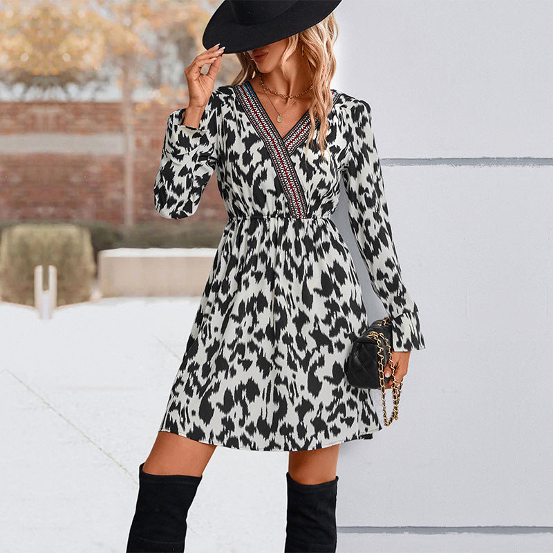 Autumn Winter Women Clothing Leopard Print Dress