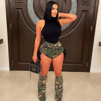 Women Clothes Sexy Pocket Camouflage Zipper Personalized Work Clothes Shorts for Women