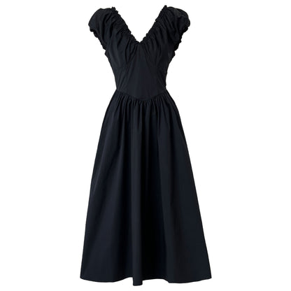 Robe française à taille ajustée, dos nu, col en V, élégante, de haute qualité, sans manches, plissée