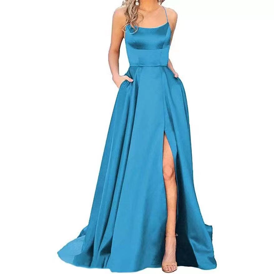 Robe de demoiselle d'honneur longue robe Maxi petite sangle traînante couleur unie robe de soirée cocktail