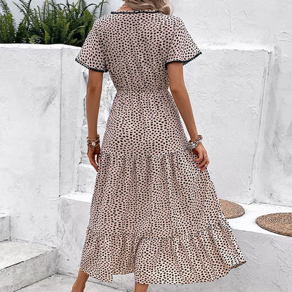 Vestido midi con estampado de leopardo de manga corta de verano para mujer