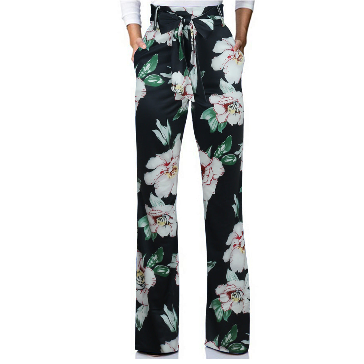 Boutique Casual Wide Leg Pants High Waist Print Trousers