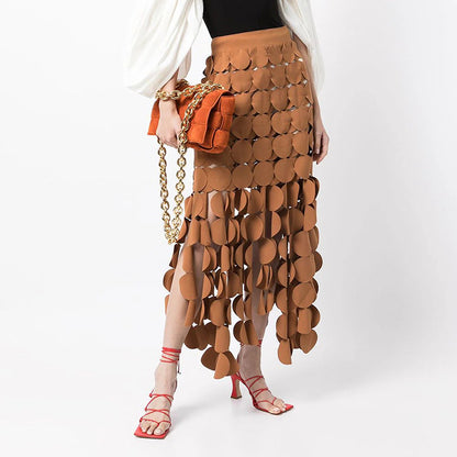 Dress Early Spring Stitching Wafer Tassel High Waist Solid Color Skirt