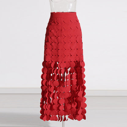 Dress Early Spring Stitching Wafer Tassel High Waist Solid Color Skirt