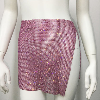 Women Clothing Rhinestone Rhinestone Skirt Hipster Sexy Slit Sexy Skirt