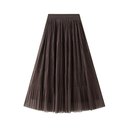 Double Sided Wear Veil Skirt Skirt Women Mid Length Autumn High Waist Cover Mesh Pleated Split Dress