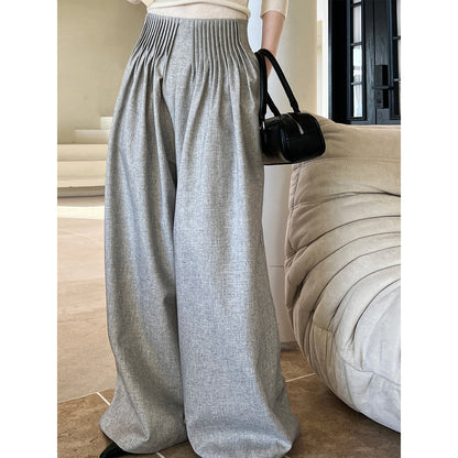 Pantalon de travail plissé pour femme, pantalon à taille haute, jambe large, style Old Money