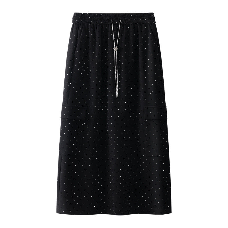 Black Polka Dot Skirt Women Autumn High Waist Drooping A Line Skirt Slimming Mid Length Skirt Spring Autumn