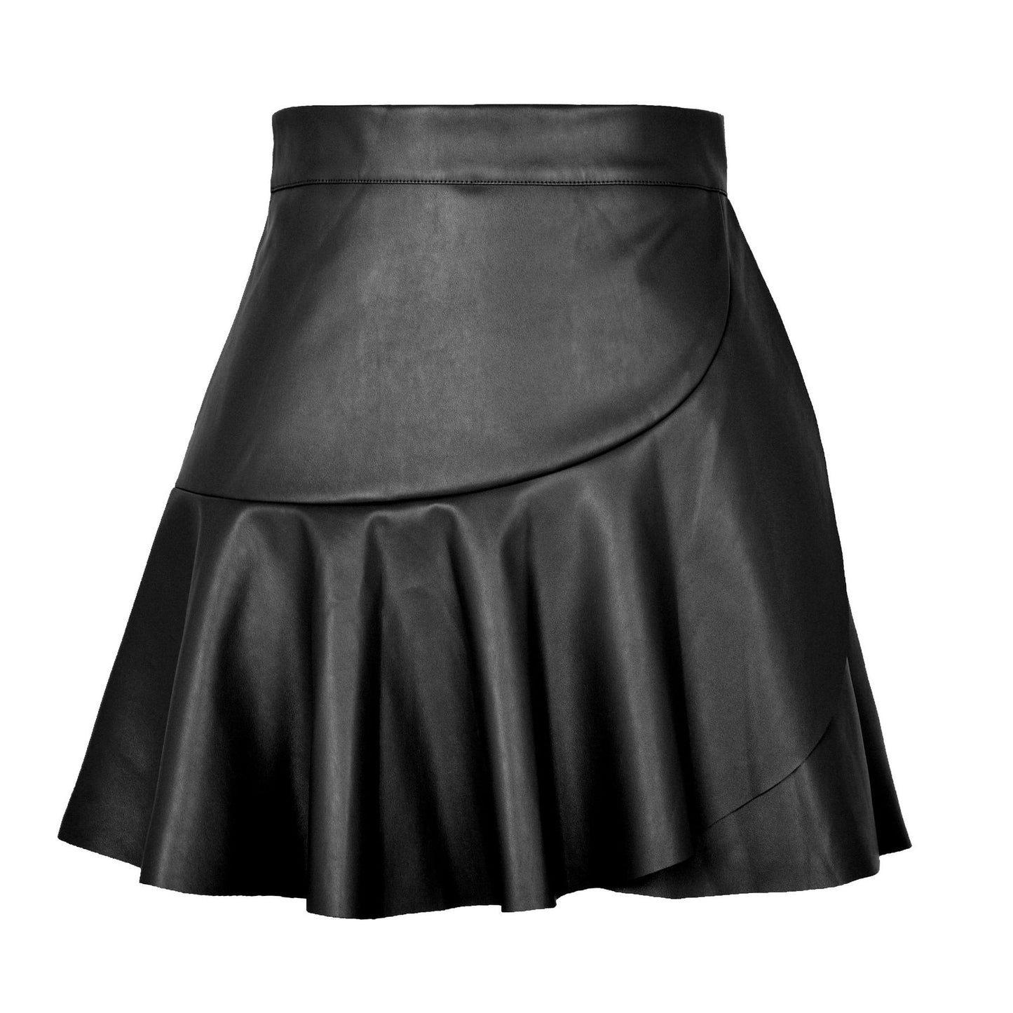 Taille haute volants irrégulière asymétrique jupe en cuir jupe Sexy Sexy Faux cuir jupe femmes vêtements