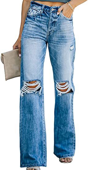 Summer High Waist Water Washed Hole Casual Denim Trousers