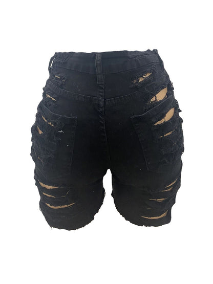 Short en jean déchiré à haute élasticité pour femme