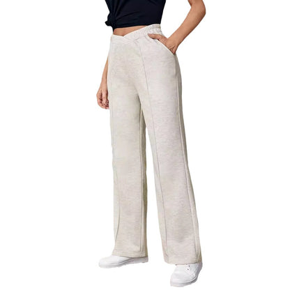 Pantalon de survêtement d'automne fendu droit décontracté sport femme pantalon effet drapé taille haute pantalon large