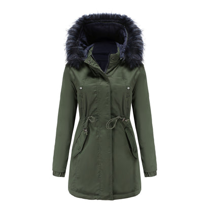 Abrigo acolchado de algodón para mujer, doble cara, cuello de piel desmontable, gorro desmontable, parka acolchada para mujer