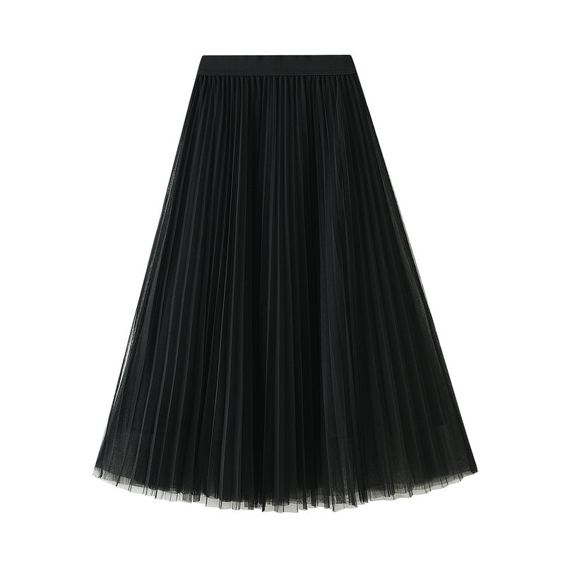 Elastic High Waist Slimming Draping Mesh Pleated Skirt Women Skirt Midi Organza Skirt Autumn Winter