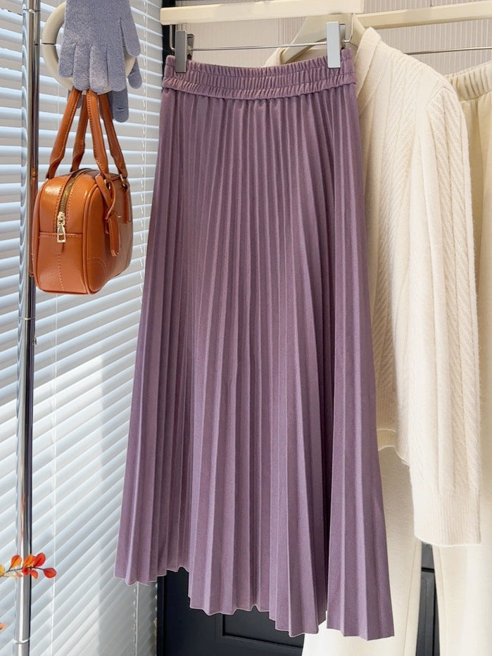 Women Mid Length Skirt Autumn Winter A line Pleated Skirt