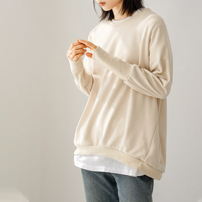 Autumn Winter Loose round Neck Cotton Sweater Women Terry Large Top