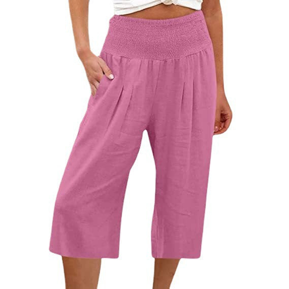 Women's Cotton And Linen Cropped Thin Casual Wide-leg Pants