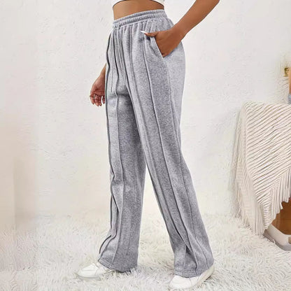 Pantalones de chándal grises para mujer, pantalones casuales de cintura alta y pierna ancha, pantalones de chándal holgados de marea