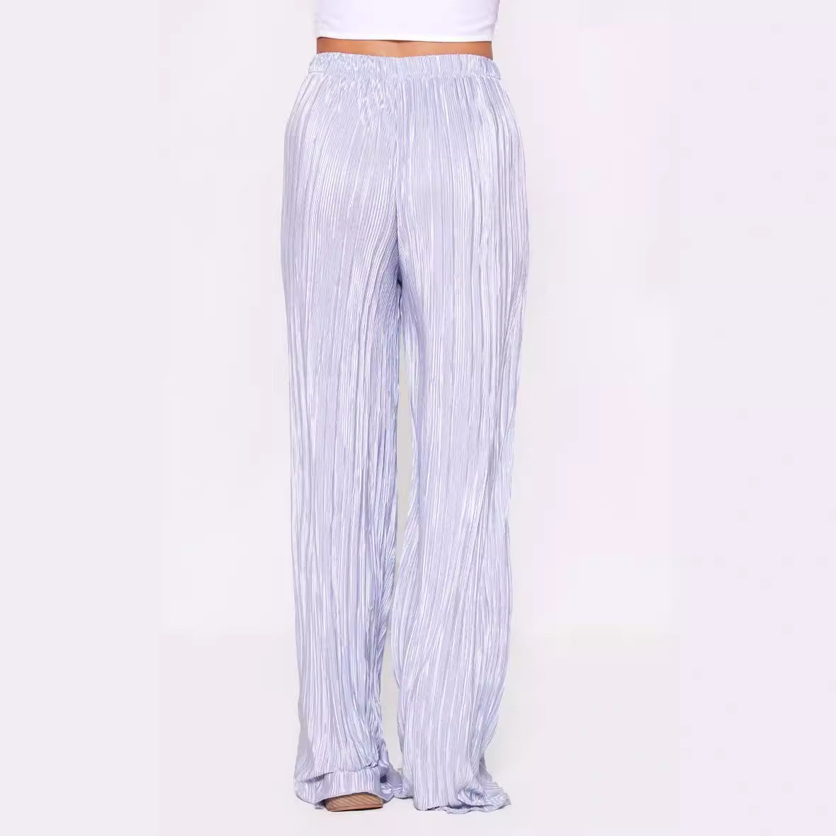 Pantalones anchos de verano para mujer, pantalones casuales de satén plisado de lujo de alta calidad