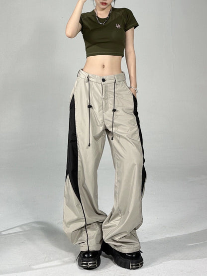 Color Matching Thin Niche Loose Draping Effect Sports Pants