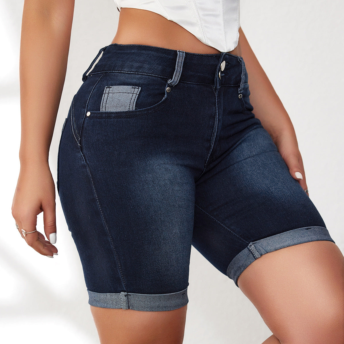 Short court en Denim frisé pour femme, pantalon moyen amincissant d'été