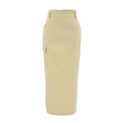 Autumn Classic Back Slit Sexy Design Khaki High Waist Slim Niche Skirt