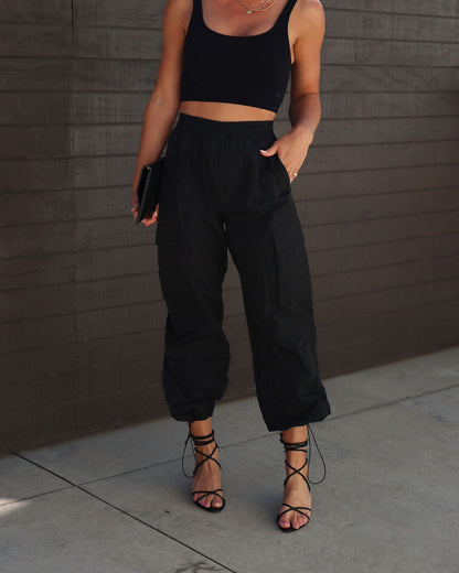 Cargo Pants Women's Elastic Waist Loose Drawstring Ankle Tied Woven Casual Trousers